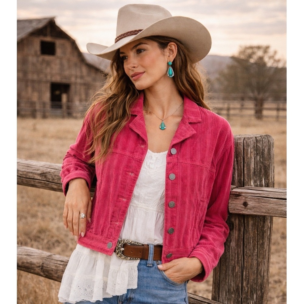 Cabi Cheeky Topper Pink Corduroy Long Sleeve Collared Jacket # 4124 Womens S